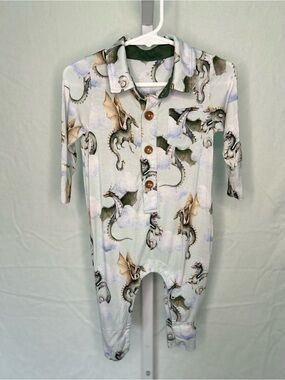 Posh Peanut Percy Dragon Bamboo Collared Henley Romper  6/9 month